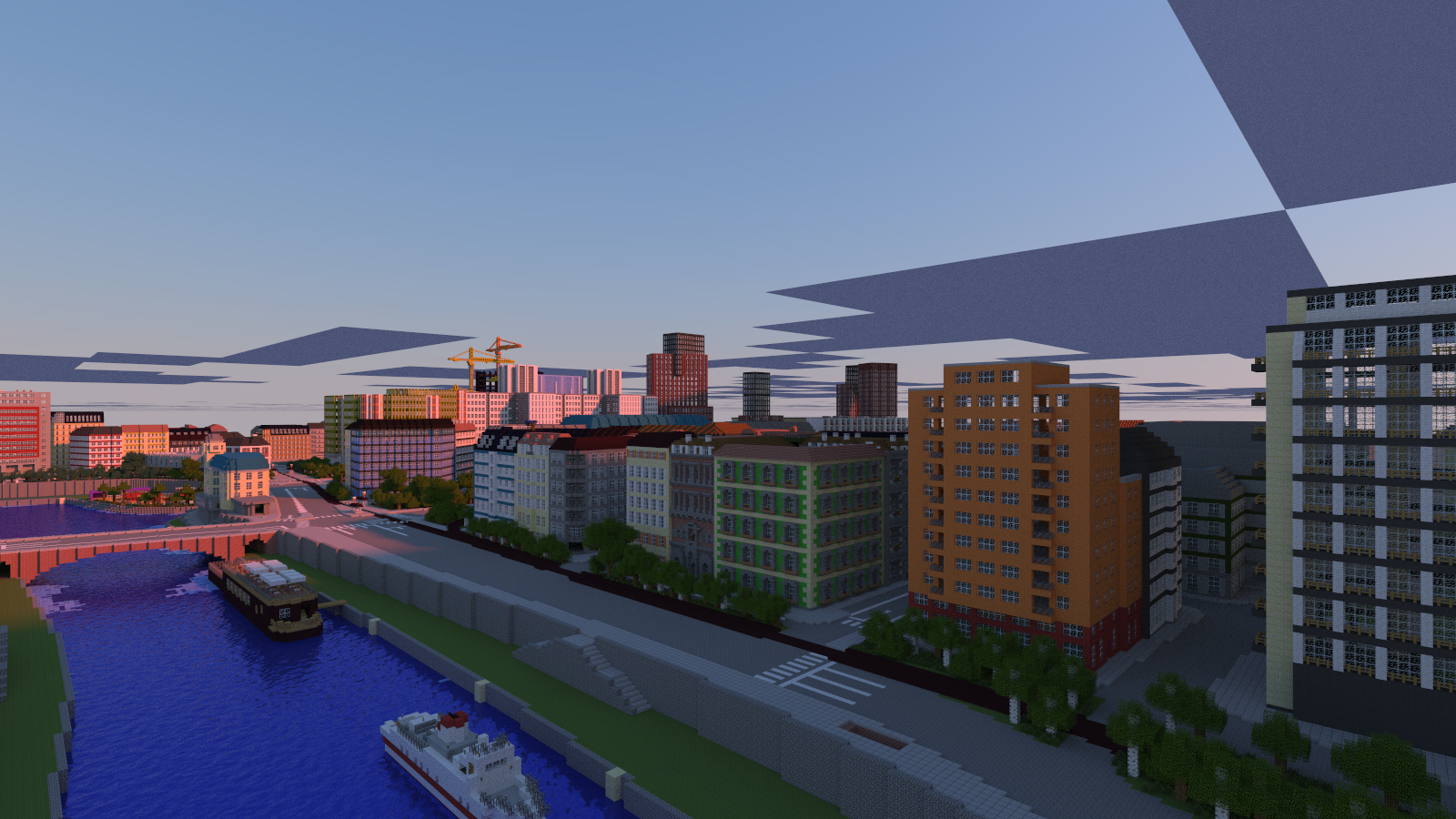 A rendered image of Vienna's Donaukanal built in Minecraft at McVienna